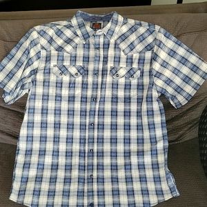 Men's Moonshine XL Blue and White plaid snap down short sleeve shirt